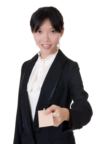 Geschäftsfrau mit grüner Hand — Stockfoto