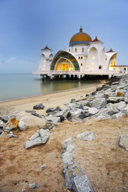 Mosque on water in Malacca, Malaysia, Asia. clipart