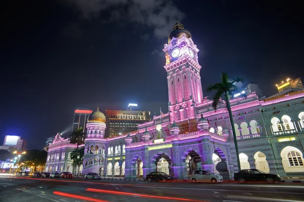 Bunte Stadtnacht Mit Berühmtem Wahrzeichen Dem Sultan Abdul Samad Gebäude — Stockfoto