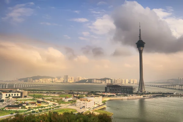 Městské Krajině Macau Slavný Cestování Věž Pod Modrou Oblohou Nedaleko — Stock fotografie