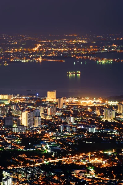 Nuit Ville Avec Des Bâtiments Dorés Penang Malaisie Asie — Photo