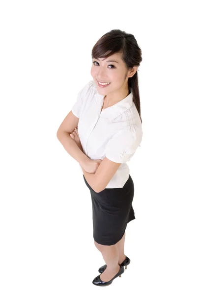 Smiling Business Woman Full Length Portrait Isolated White Background — Stock Photo, Image