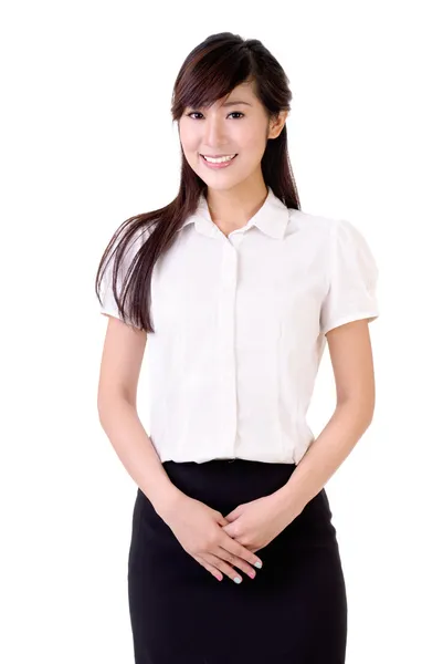 Портрет Азійським Бізнес Жінка Посміхаючись Вираз Над Білим Тлом — стокове фото