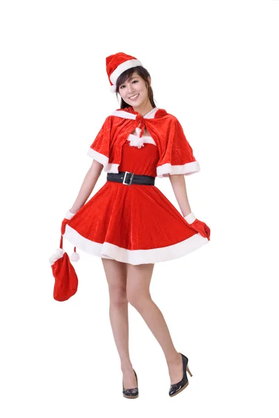 Kerstmis Schoonheid Van Aziatische Volledige Lengte Portret Geïsoleerd Wit — Stockfoto