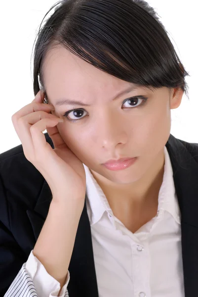 脸上的担心表情的亚洲的年轻商业女人 — 图库照片