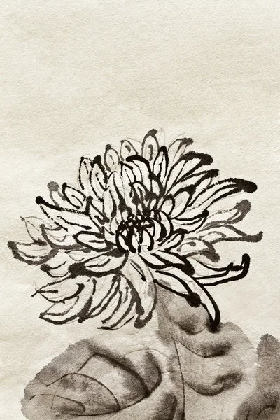 Obra Arte Pintura Tradicional Chinesa Flor Única Crisântemo Sobre Papel — Fotografia de Stock