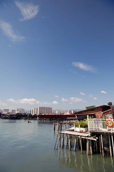 Cerca Del Muelle Ciudad Junto Los Habitantes Del Barco Malasia — Foto de Stock