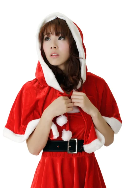 Aziatische Kerstmis Meisje Close Portret Met Verdriet Uitdrukking Gezicht Witte — Stockfoto