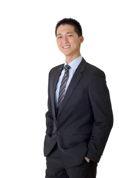 Азиатский Бизнесмен Улыбкой Полный Портрет Изолирован Белом Фоне — стоковое фото