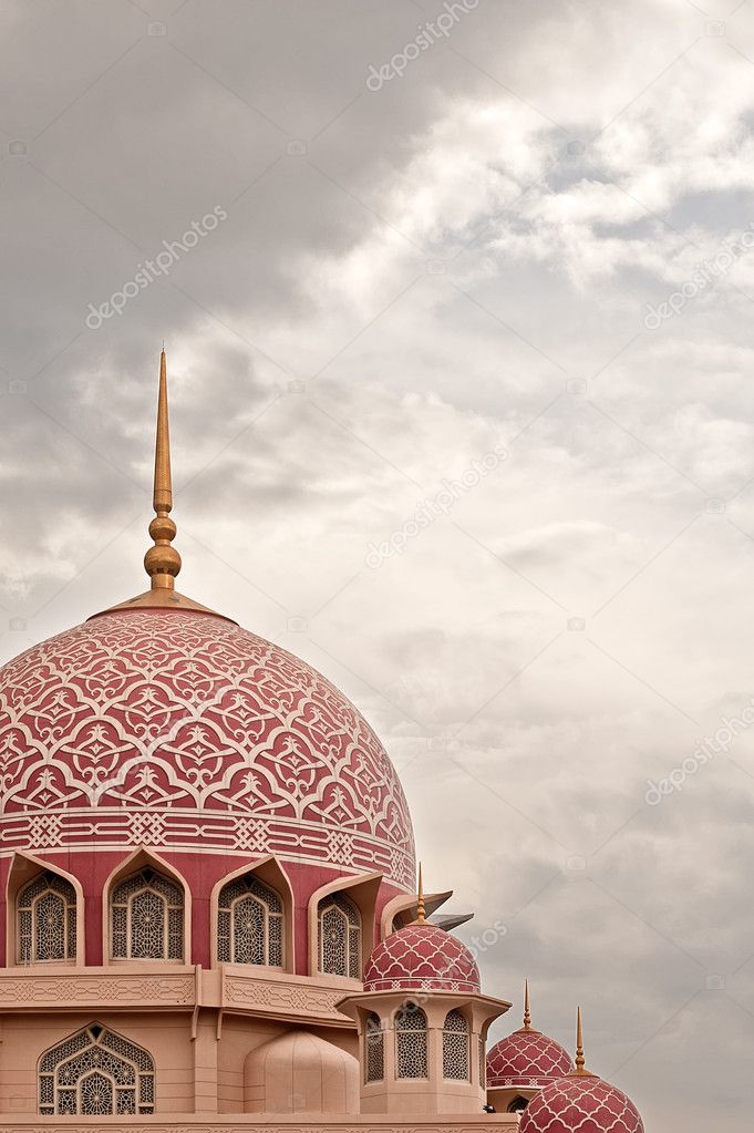 Architecture of pink dome mosque in Putrajaya, Malaysia. Asia.