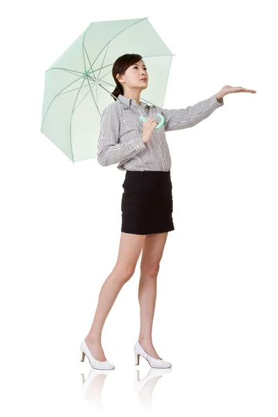 Podnikání žena hospodářství deštník — Stock fotografie