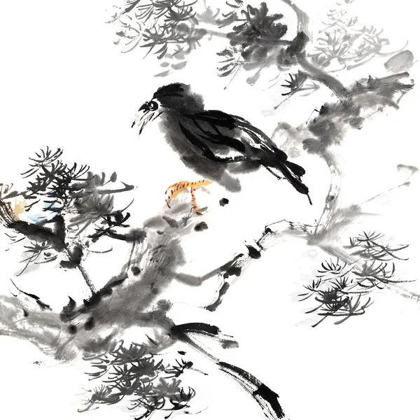 Bir kuş Çince resim — Stok fotoğraf