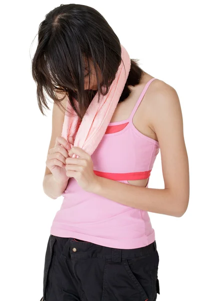 Tired girl of fitness — Stock Photo, Image