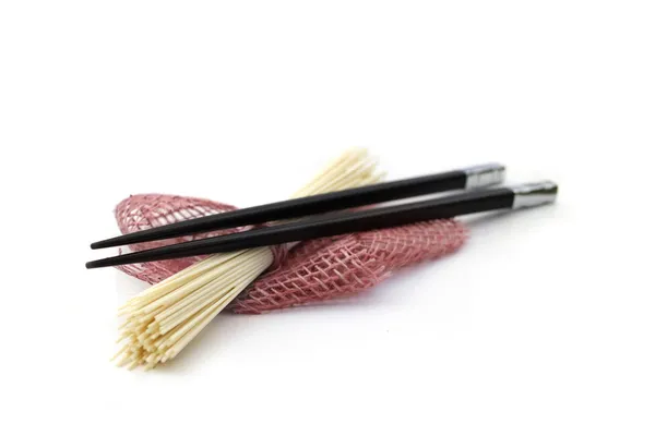 Japan noodles with chopsticks isolated on white — Stock Photo, Image