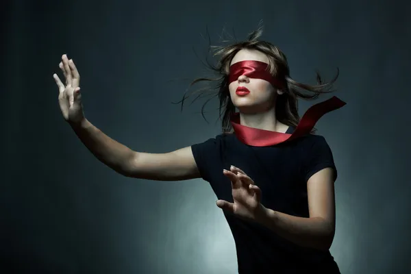 Portrait of the young woman blindfold — Stock Photo, Image