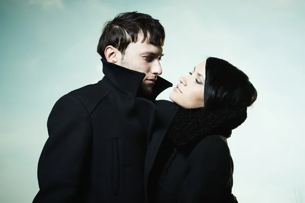 stock image Portrait of a beautiful young couple outdoors