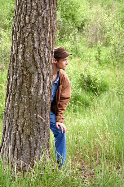 Человек в лесу — стоковое фото