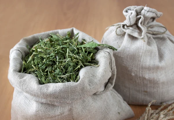stock image Dried herbs in linen bags