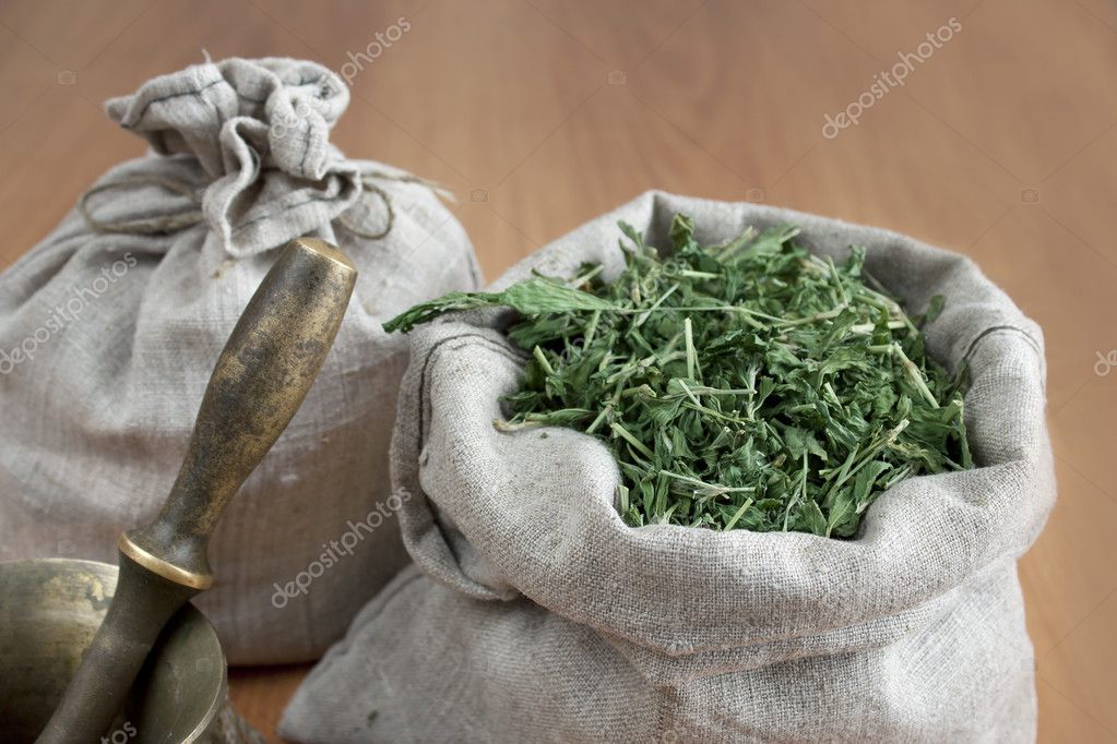 Dried herbs in linen bags — Stock Photo © sever180 5211510