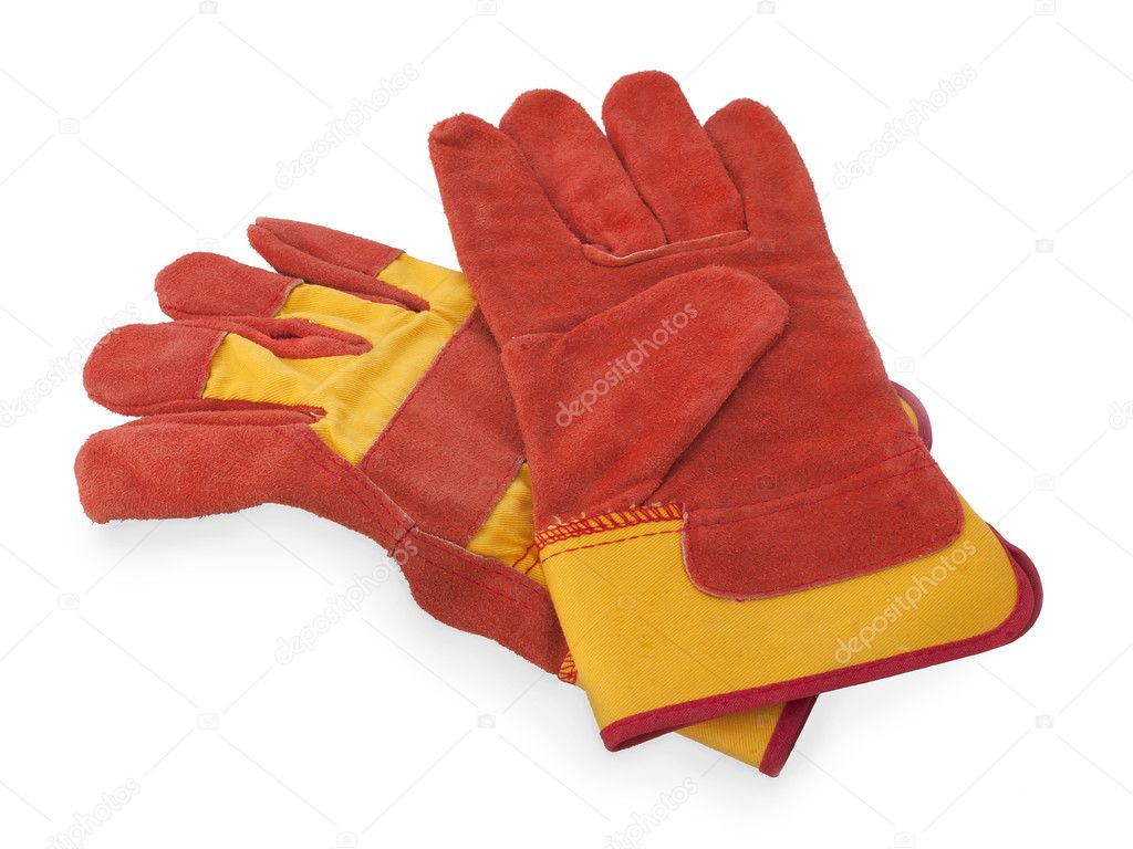 Pair of work gloves on white