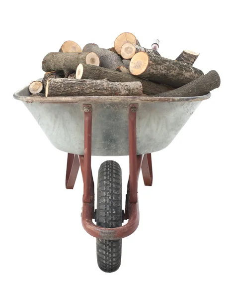 Firewood in an old wheelbarrow — Stock Photo, Image