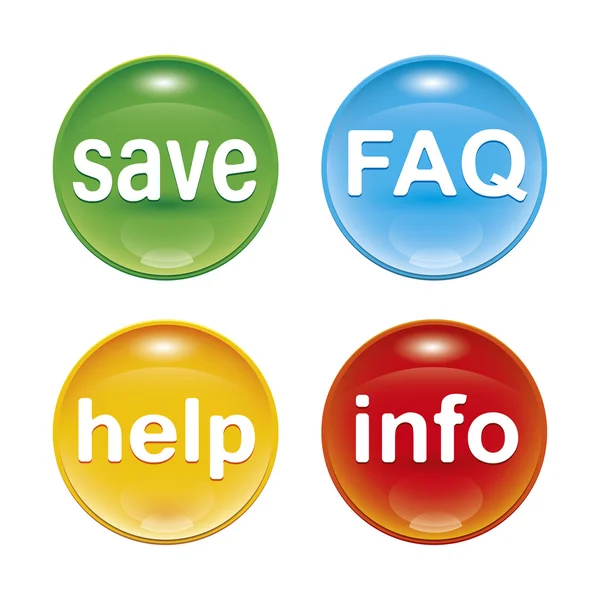 Чотири Глянцеві Веб Іконки Словом Faq Help Info — стокове фото