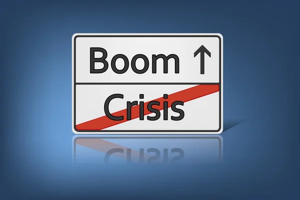 Una Imagen Una Señal Tráfico Con Las Palabras Crisis Boom — Foto de Stock