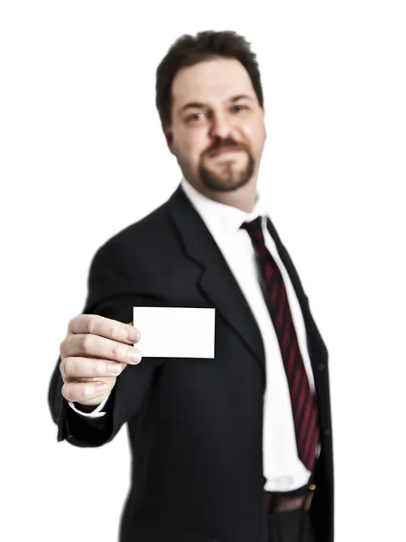 Handsome Young Man Gives His Business Card — Stock Photo, Image