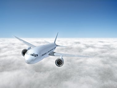 Airplane above clouds clipart