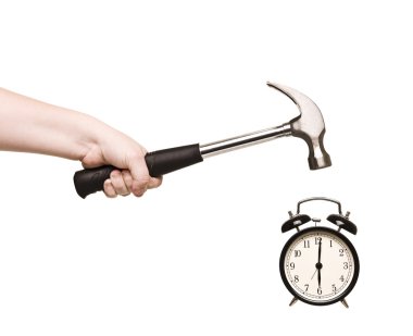 Alarm Clock and hammer in hand clipart