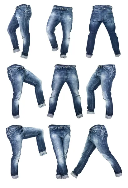 Collage of blue jeans isolated — Stock Photo, Image