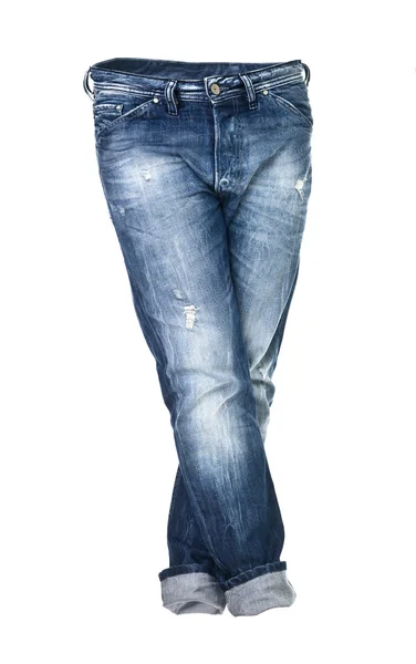 Getragene blaue Jeans isoliert — Stockfoto