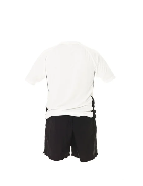 Weißes Fußballshirt mit schwarzen Shorts — Stockfoto