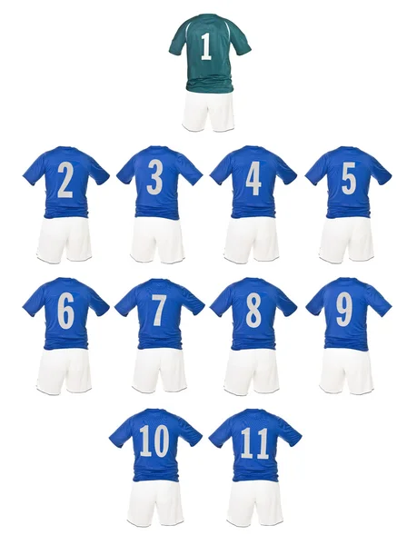 Niebieski piłka nożna koszulki drużyny — Zdjęcie stockowe