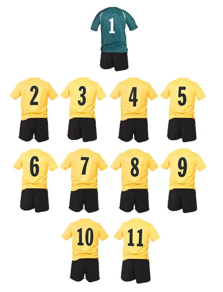 Gele ploeg voetbalshirts — Stockfoto