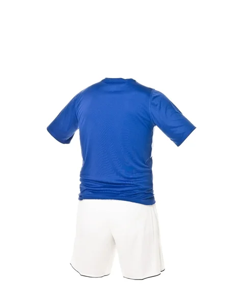 Camisa de fútbol azul con pantalones cortos blancos — Foto de Stock