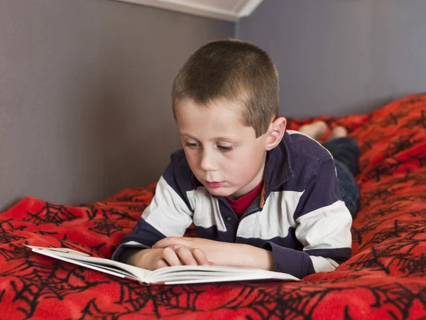 读一本书的年轻男孩 — 图库照片