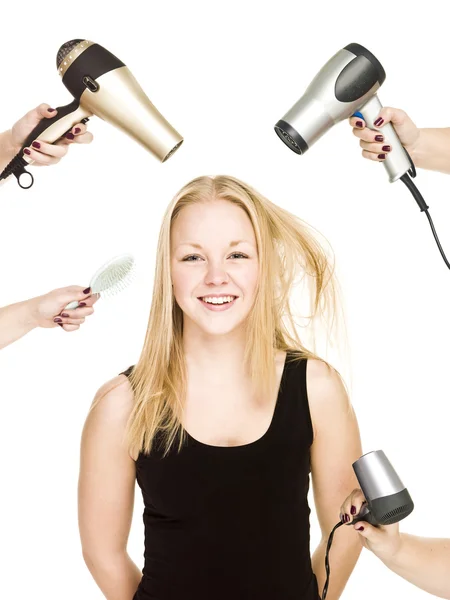 Girl with Hair Equipment — Stock Photo, Image