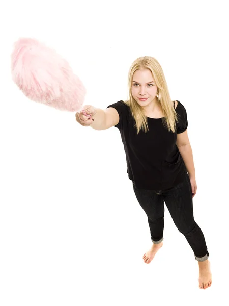 Woman with a duster — Stock Photo, Image