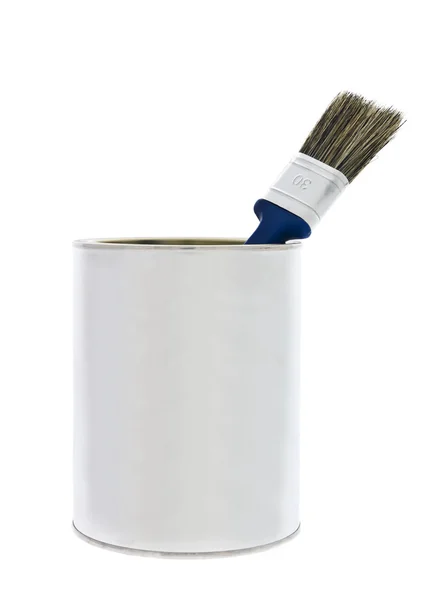 Paint Can Blue Brush Isolated White Background — Stock Photo, Image