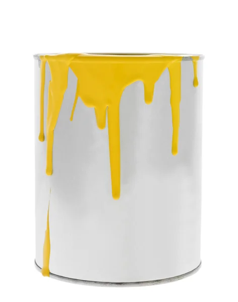 Rommelig Gele Verf Kan Geïsoleerd Witte Achtergrond — Stockfoto