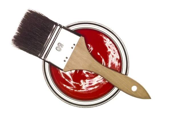 Czerwony paintcan i szczotki — Zdjęcie stockowe