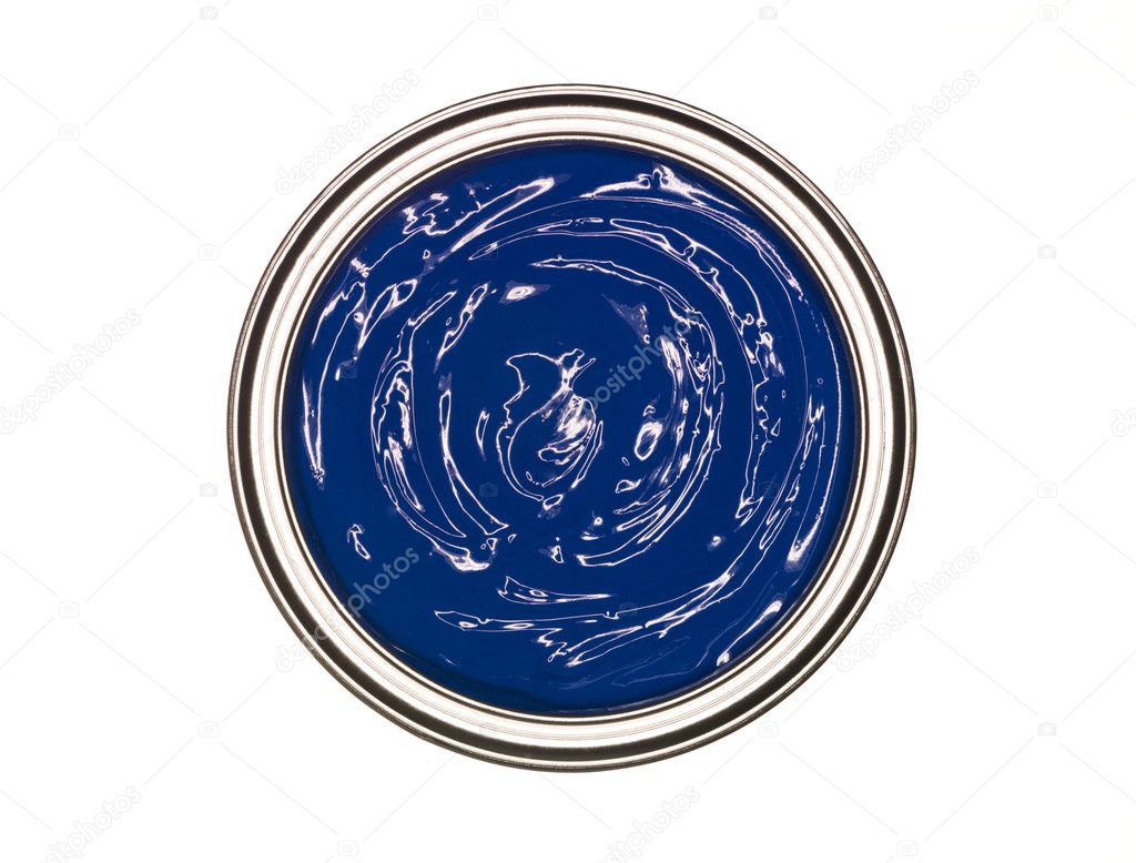 Blue Paint can from above isolated on white background
