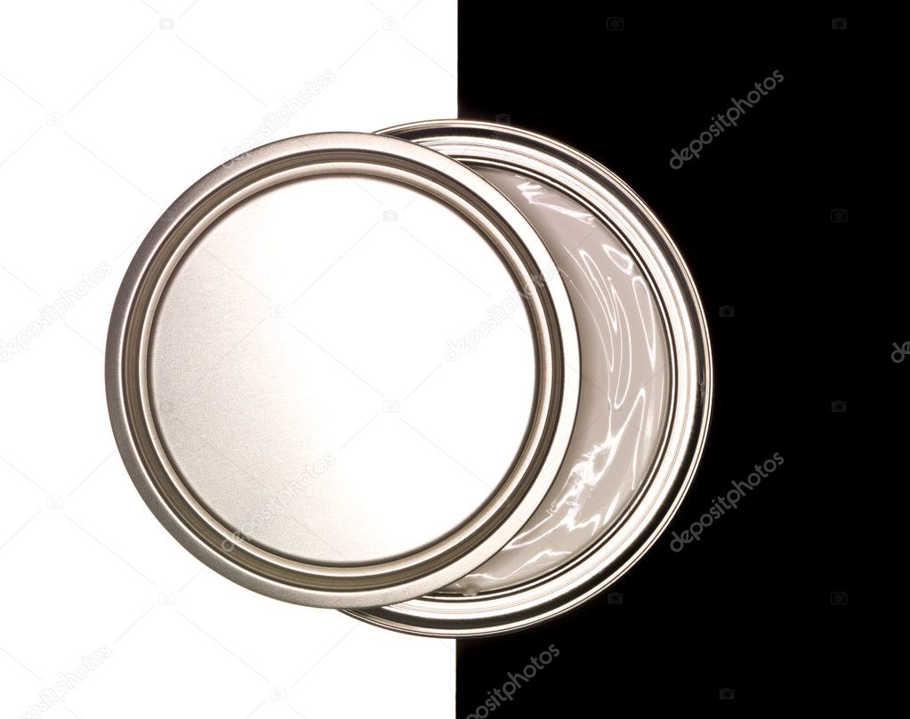 Paint can on black and white background