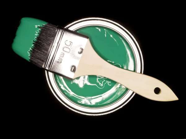 Green Paint can and brush — Stock Photo, Image