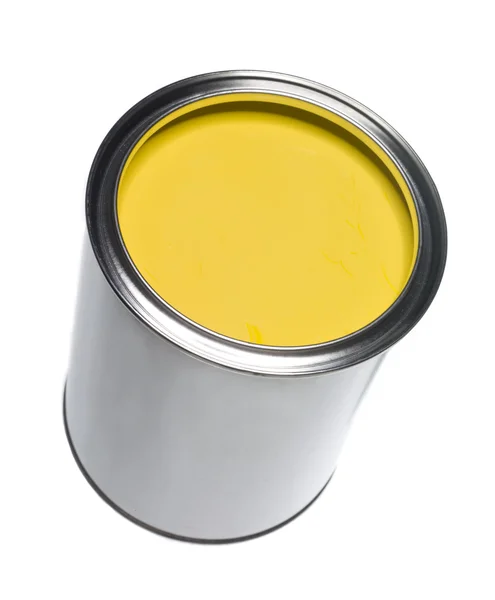 Желтая банка с краской — стоковое фото