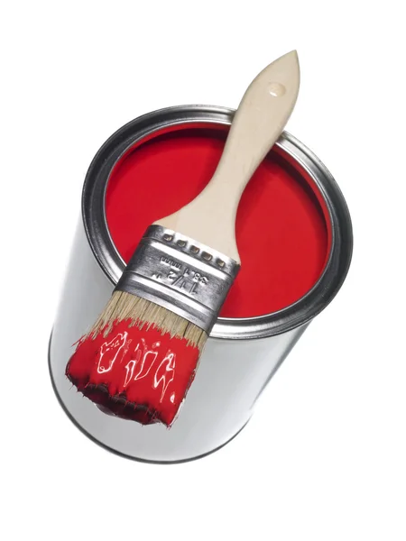 Kırmızı boya ve fırça — Stok fotoğraf