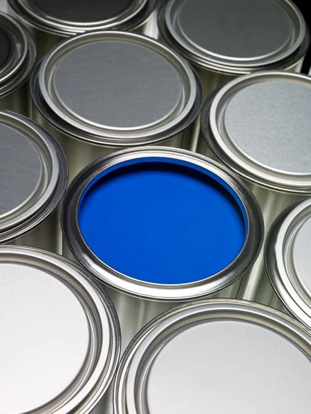 Paint Cans Full Frame Blue Can Opened — Stock Photo, Image