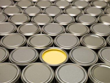 Full Frame of Paint Cans, one filled with Yellow paint clipart