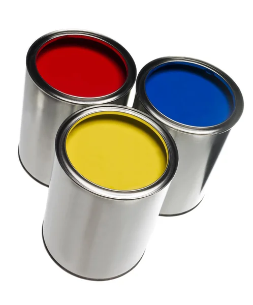 Três latas de tinta — Fotografia de Stock